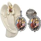 Imagem Estatua Nossa Senhora da Saude Com Relicario Metal Broche Resinado Decoração Casa Capelinha Cantinho de oração C