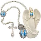 Imagem Estatua Nossa Senhora das Graças Com Terço de Luxo e Broche Resinado Decoração Casa Capelinha Cantinho de oraç