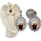 Imagem Estatua Nossa Senhora do Carmo Com Relicario Metal Broche Resinado Decoração Casa Capelinha Cantinho de oração C