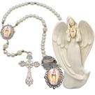 Imagem Estatua Nossa Senhora Salete Com Terço de Luxo e Broche Resinado Decoração Casa Capelinha Cantinho de oração C