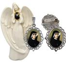 Imagem Estatua Santa Faustina Com Relicario Metal Broche Resinado Decoração Casa Capelinha Cantinho de oração Catolica