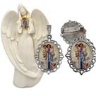 Imagem Estatua Santa Gianna Com Relicario Metal Broche Resinado Decoração Casa Capelinha Cantinho de oração Catolica