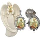 Imagem Estatua Santo Agostinho Com Relicario Metal Broche Resinado Decoração Casa Capelinha Cantinho de oração Catolica