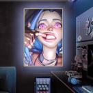 Imagem LED, arte de parede, pintura, decoração em tela, Jinx, 35x50cm