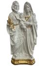 Imagem Sagrada Família 20cm em pé com base Manto Bordado Pérola e Dourado Decoração Natal mãe