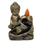 Incensário Buda Monge Menino Cascata Fumaça Zen + 5 Cones