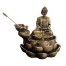 Incensário Cascata Buda Tibetano Na Flor de Lotus em Resina