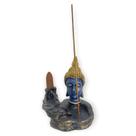 Incensário Cascata Cabeça Buda Azul em Resina 11 Cm