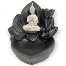 Incensário cascata Flor Buda Mini branco e preto 10cm resina