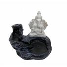 Incensário Cascata Ganesha Preto e Branco em Resina 10 Cm