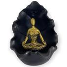 Incensário cascata Gruta Folha Yoga dourado e preto 11 cm em resina - 47191