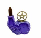 Incensário cascata lilás Pentagrama metal dourado 7 cm resina Incensário cascata lilás Pentagrama metal dourado 7 cm resina