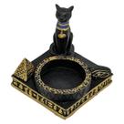 Incensário Castiçal Vela Faraó Bastet Nefertiti Resina Preto