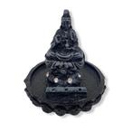 Incensario kuanyn preto sentado na flor de lotus Incensario kuanyn preto sentado na flor de lotus