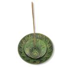 Incensário prato Mão Hamsa verde 12 cm em resina
