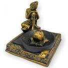 Incensário Quadrado Buda ajoelhado dourado 8 cm em resina