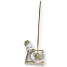 Incensário quadrado Buda sonhador dourado e branco 7 cm em resina - 47182