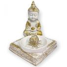 Incensário Quadrado Buda Tibetano branco 8 cm em resina Incensário Quadrado Buda Tibetano branco 8 cm em resina