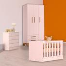 Infantil Berço Mini Cama, Cômoda e Guarda Roupa Slim Rosa