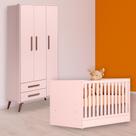 Infantil Berço Mini Cama e Guarda Roupa Retrô 3P 2G Rosa