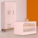 Infantil Berço Mini Cama e Guarda Roupa Slim 3P 2G Rosa