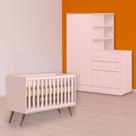 Infantil Berço Mini Cama Retrô e Guarda Roupa C/ Cômoda Rosa
