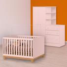 Infantil Berço Mini Cama Slim e Guarda Roupa C/ Cômoda Rosa
