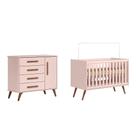 Infantil Encanto Retrô com Berço e Cômoda Sapateira Rosa
