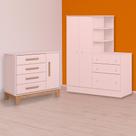 Infantil Guarda Roupa C/ Cômoda e Cômoda Sapateira Slim Rosa