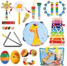 Instrumentos Musicais De Percussão 17 Peças Brinquedo Educativo Infantil Xilofone Pandeiro Triangulo Chocalho Flauta Gaita e outros