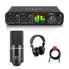 Interface de áudio MOTU M2 USB com microfone MXL 770 e fones de ouvido