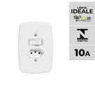 Interruptor 1 Tecla Simples + Tomada 10A Ideale Pluzie 4x2 branca 250V