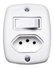 Interruptor 1 Tecla Simples + Tomada 3 Pinos 10a Externa Sobrepor Branco