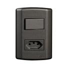 Interruptor de 1 Tecla Simples e Tomada 2P+T 20A , Modular, com Placa 4x2 e Suporte Cinza/Grafite Pluzie