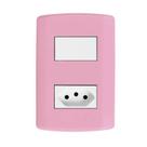 Interruptor de 1 Tecla Simples e Tomada 2P+T 20A , Modular, com Placa 4x2 e Suporte Rosa/Branco Pluzie