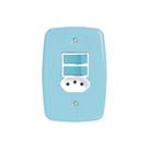 Interruptor de 2 Teclas Simples e Tomada 2P+T 20A , com Placa 4x2 Azul Pluzie