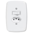 Interruptor Ideale Pluzie 1 Tecla Simples + 1 Tomada 2P+T 10A com Placa 4X2 Branca