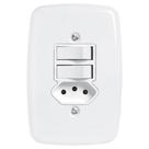Interruptor Ideale Pluzie 2 Teclas Simples + 1 Tomada 2P+T 10A Com Placa 4x2