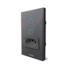 Interruptor Inteligente WiFi 2 botões preto com Tomada, Interruptor Smart Sem Fio Multifuncional Alexa Google home