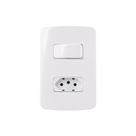 Interruptor Simples 10a E Tomada 2p+t 10a Margirius B3 Com Placa 4x2 Branco Branco