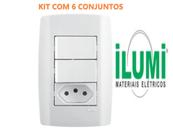 Interruptor simples 2 teclas+tomada 10a ilumi kit 6 conjunto