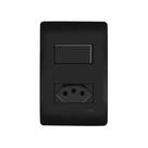 Interruptor Simples E Tomada 2p+t 20a Fame Habitat Black Com Placa 4x2 Preto