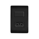 Interruptor Simples e Tomada 2P+T 20A Fame Habitat Black com Placa 4x2 Preto