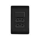 Interruptor Simples e Tomada Dupla 2P+T 10A Fame Habitat Black com Placa 4x2 Preto