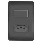 Interruptor Simples e Tomada Preta Habitat Black 2P+T 10A Fame