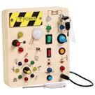 Interruptores LED de madeira Montessori Busy Board e brinquedo de soquete