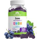 Iron Gummies Natvites Kids com vitamina C, sabor de uva, 120 quilates