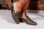 Isa - Mule Feminino Verde Oliva em Couro Legítimo Elegante Salto Bloco Bico Quadrado