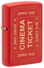 Isqueiro de Bolso Zippo com Design de Ingresso de Cinema Vermelho Fosco