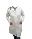 Jaleco Feminino Acinturado Gola Padre Gabardine Branco com punho